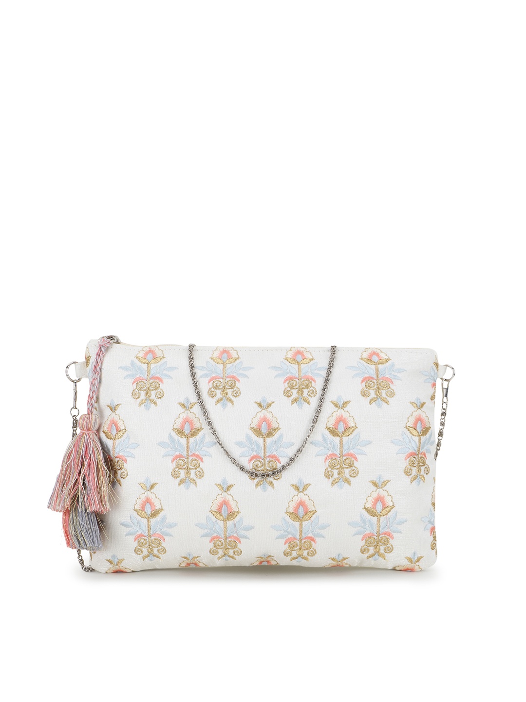 

Anekaant Floral Embroidered Structured Sling Bag, Off white