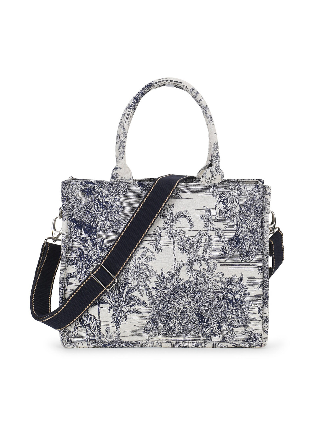 

Anekaant Women Printed Structured Handheld Bag, Navy blue