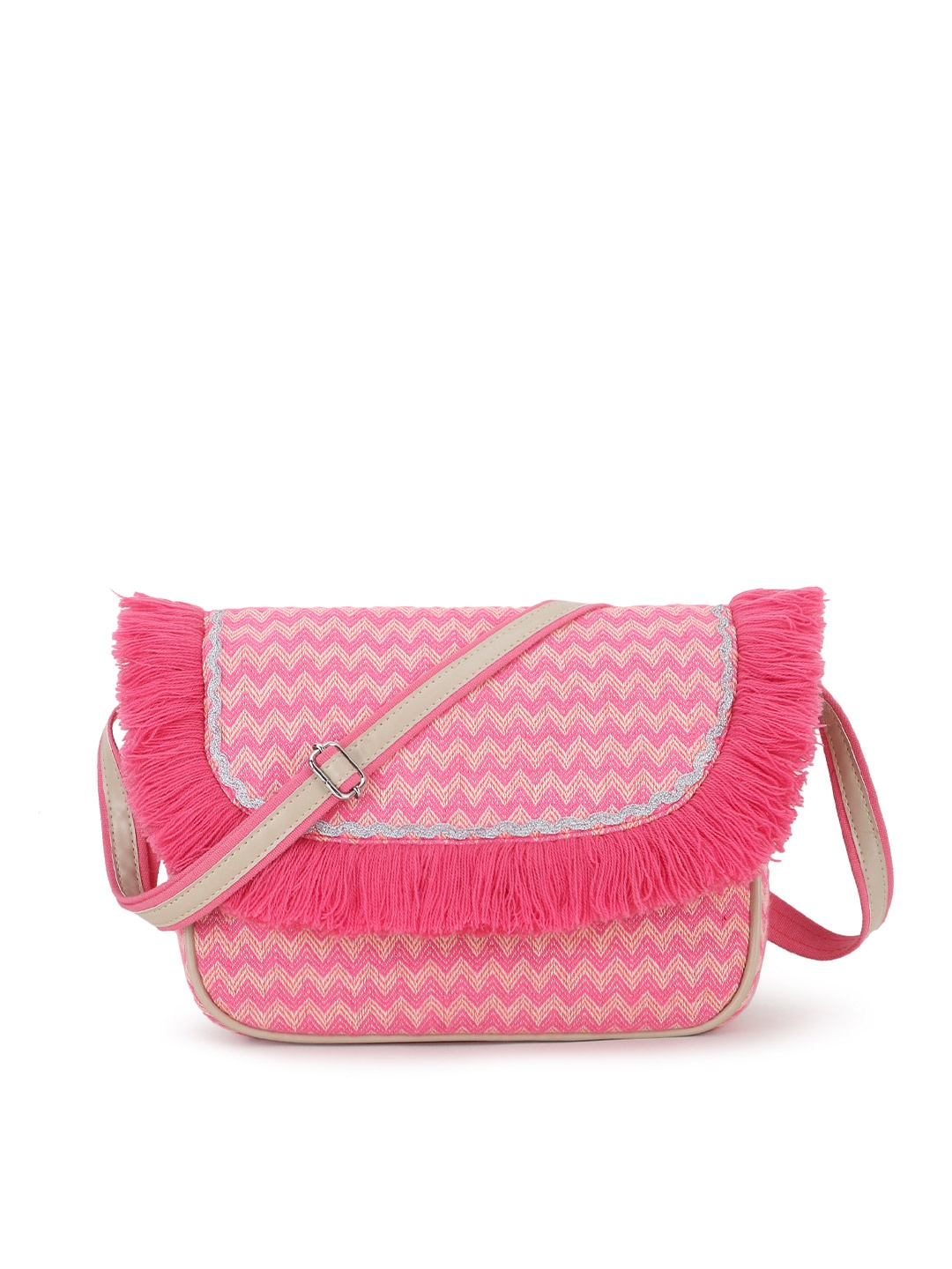 

Anekaant Women Textured Structured Sling Bag with Fringed, Pink