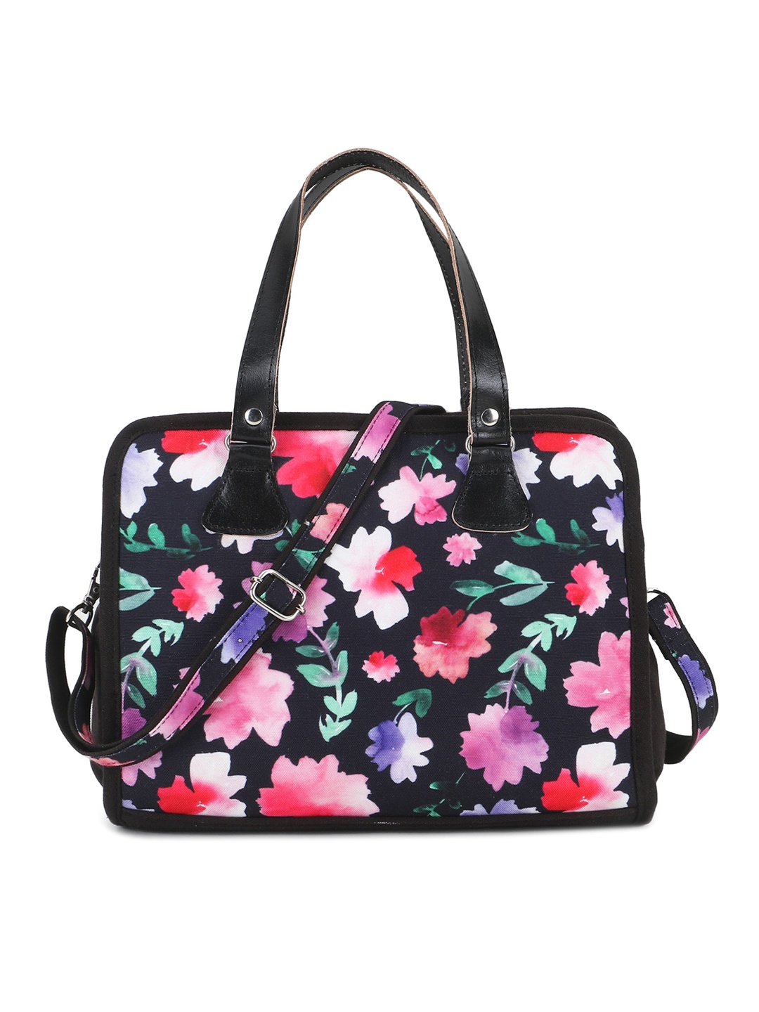 

Anekaant Women Floral Printed Structured with Tasselled Handheld Bag, Black