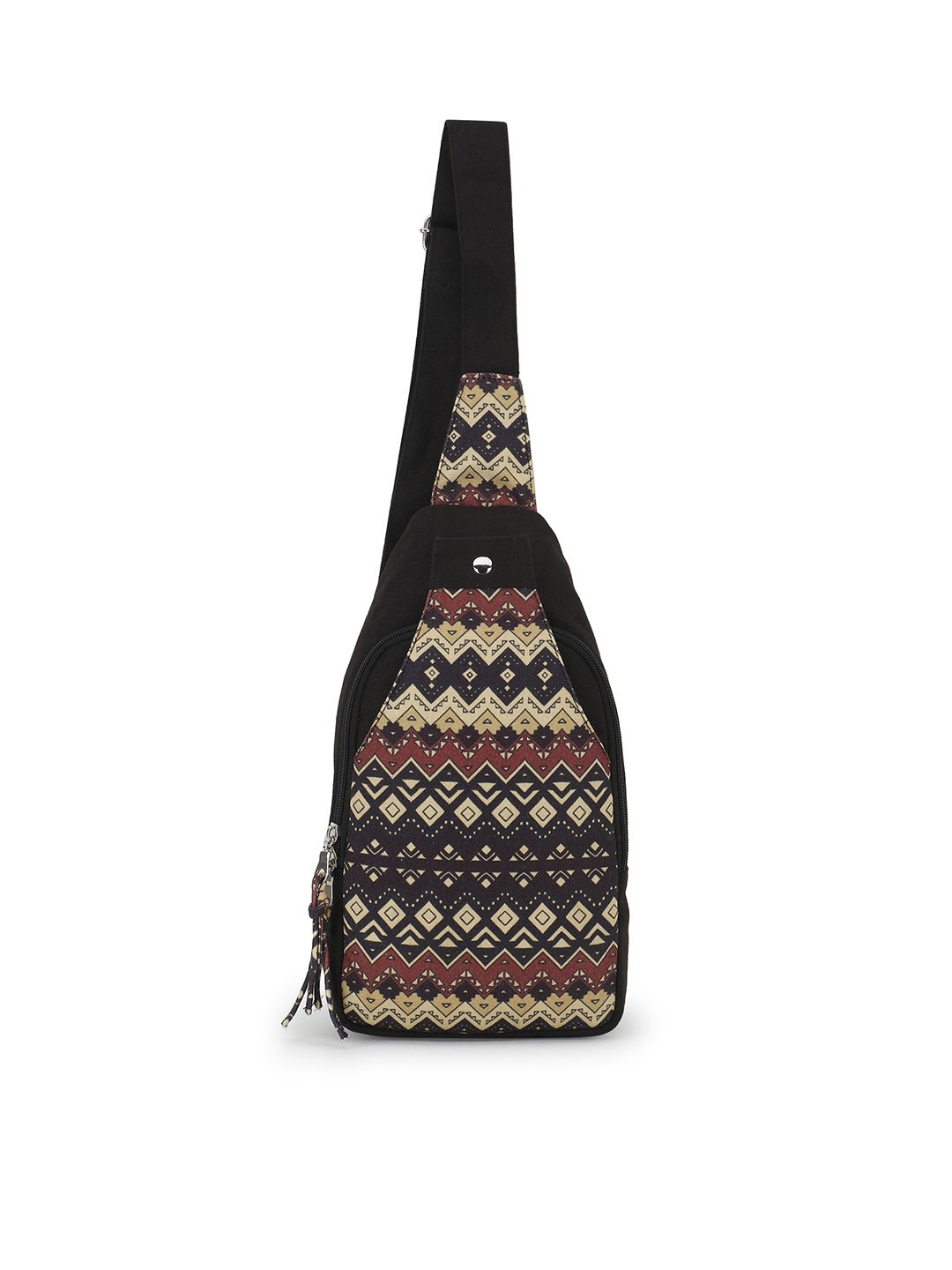 

Anekaant Women Striped Tasselled Backpack, Black