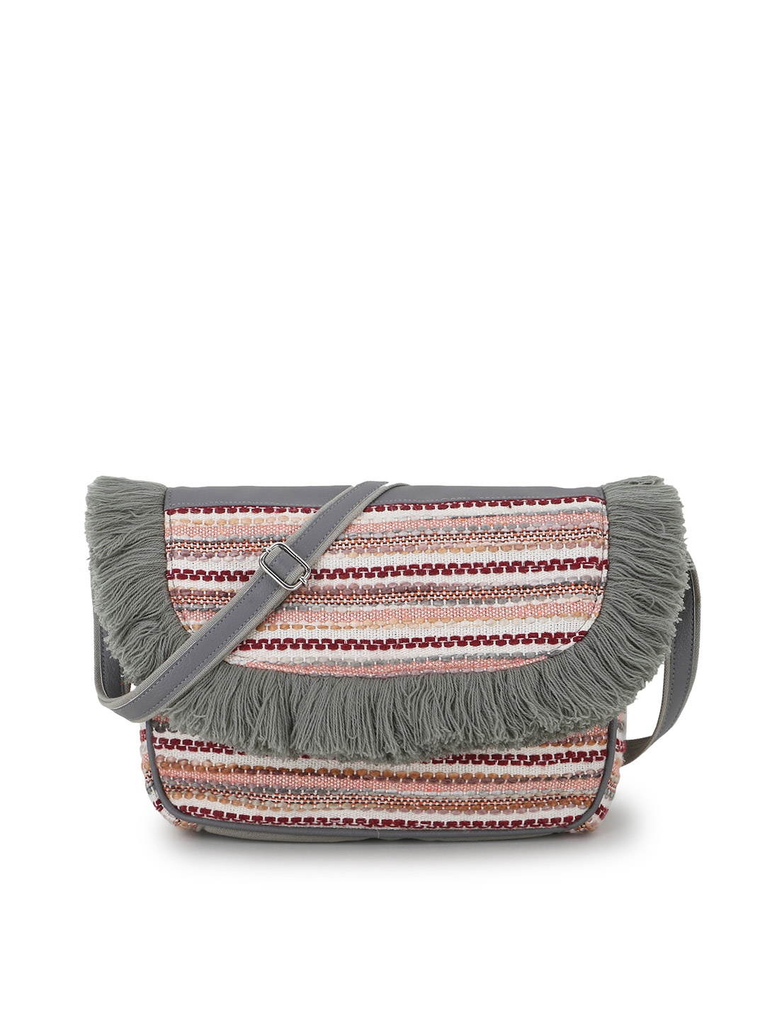 

Anekaant Women Structured with Fringed Sling Bag, Grey