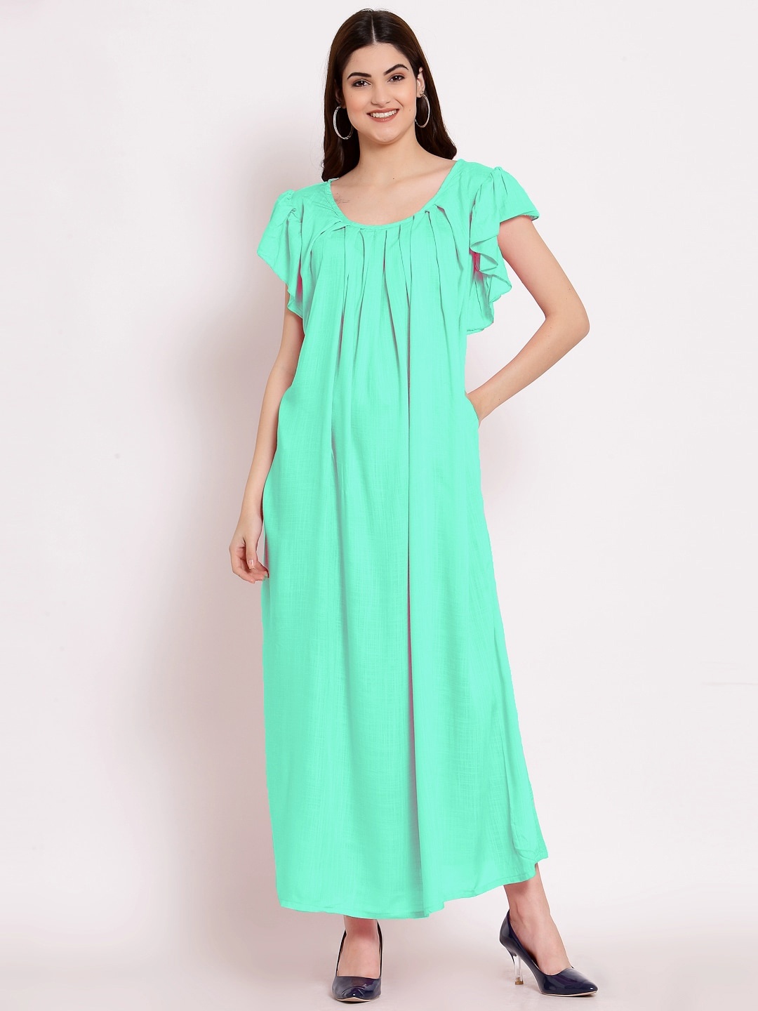 

PATRORNA Pleated Maxi Nightdress, Teal