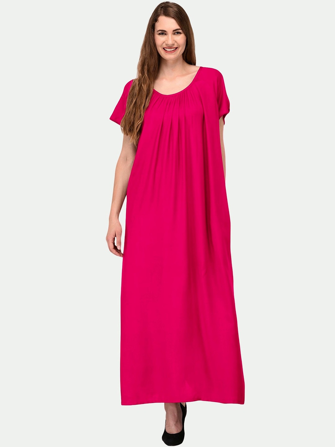 

PATRORNA Pleated Maxi Nightdress, Pink