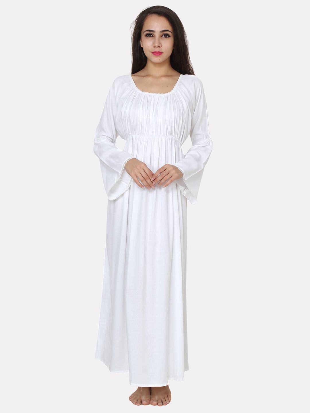 

PATRORNA Women Solid Long Sleeve Maxi Nightdress, White
