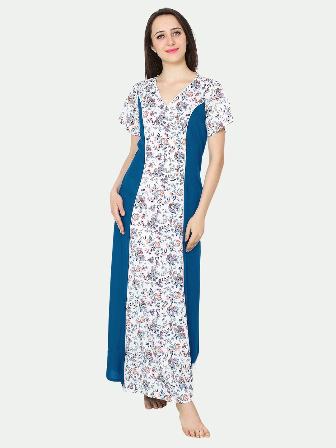 

PATRORNA Women Floral Printed Maxi Nightdress, White