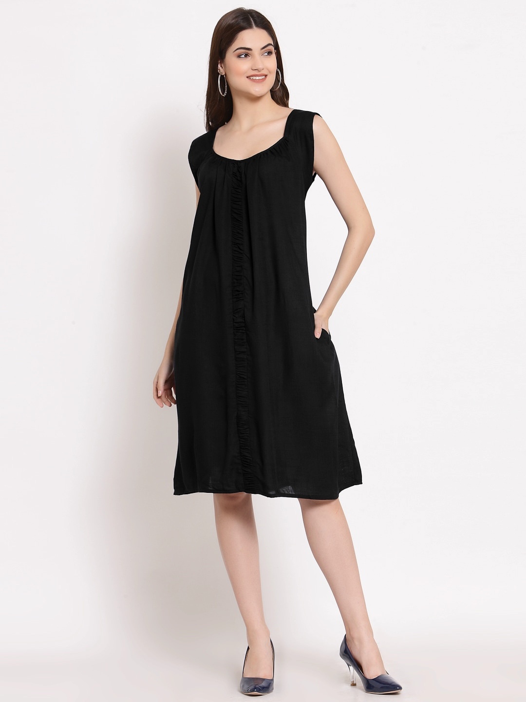 

PATRORNA Women Solid Sleeveless Nightdress, Black