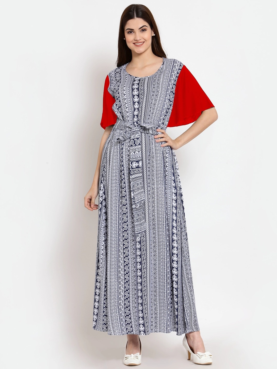 

PATRORNA Blue Striped Maxi Nightdress