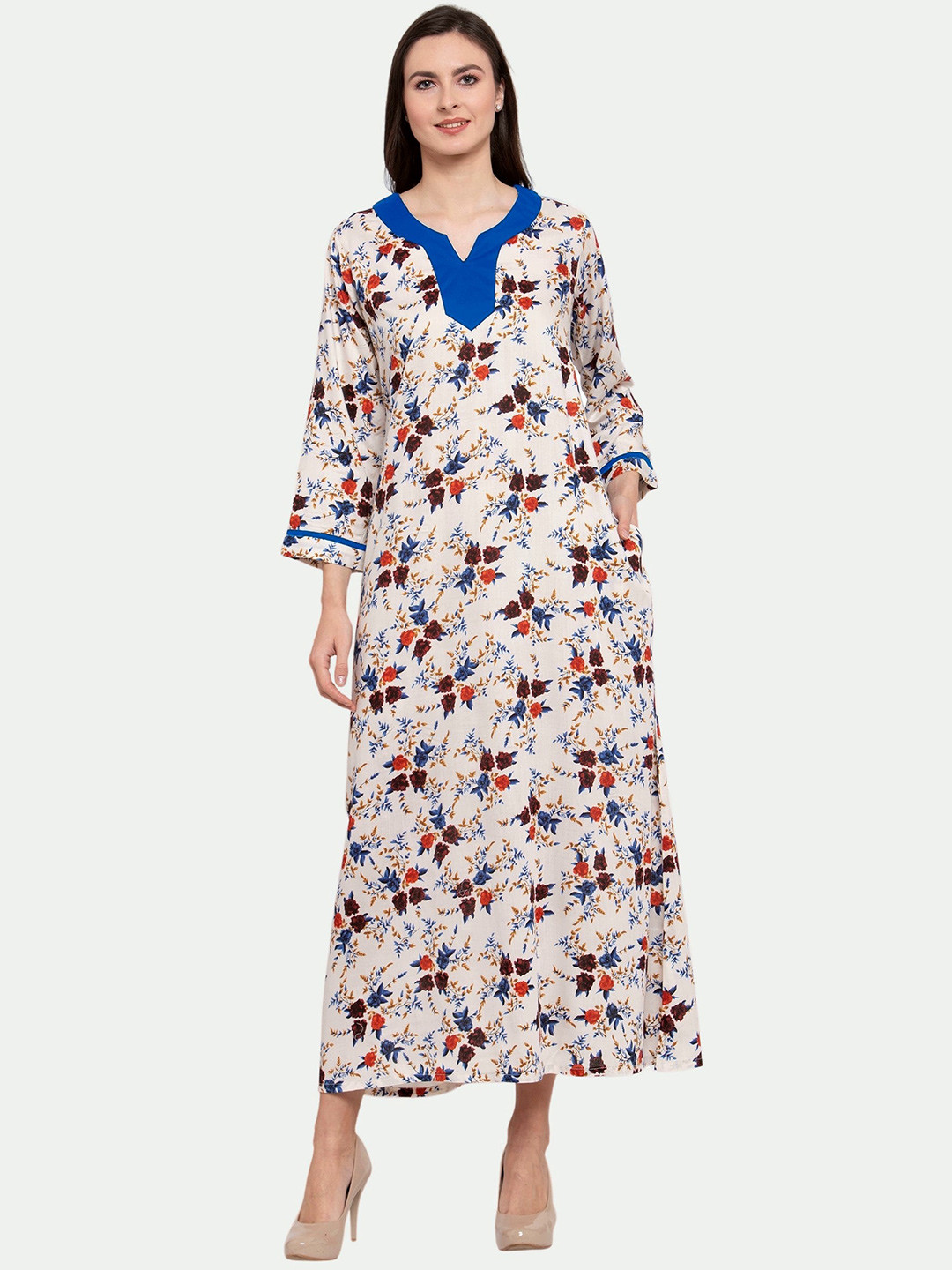 

PATRORNA White Printed Maxi Nightdress