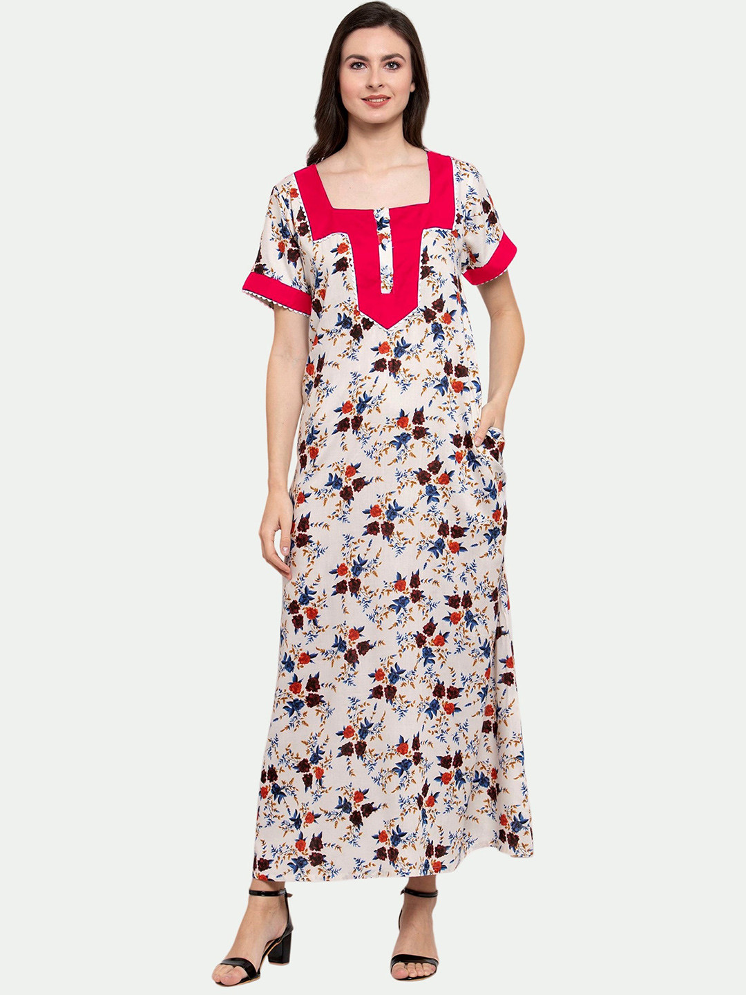 

PATRORNA White Printed Maxi Nightdress
