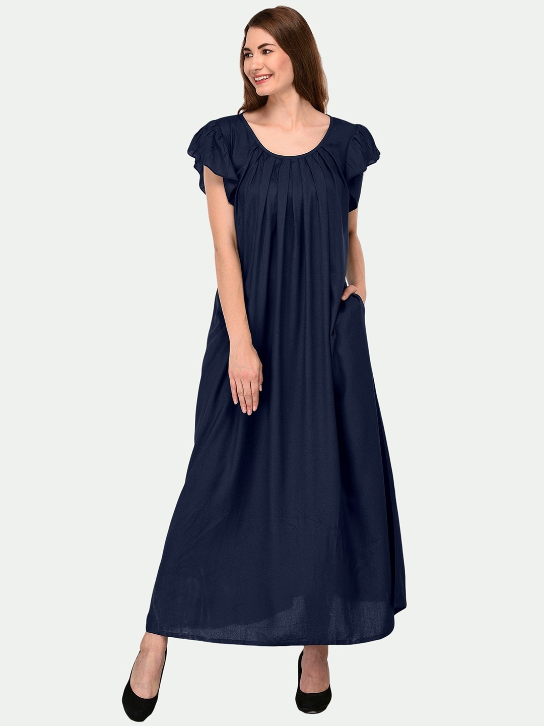

PATRORNA Pleated Maxi Nightdress, Blue