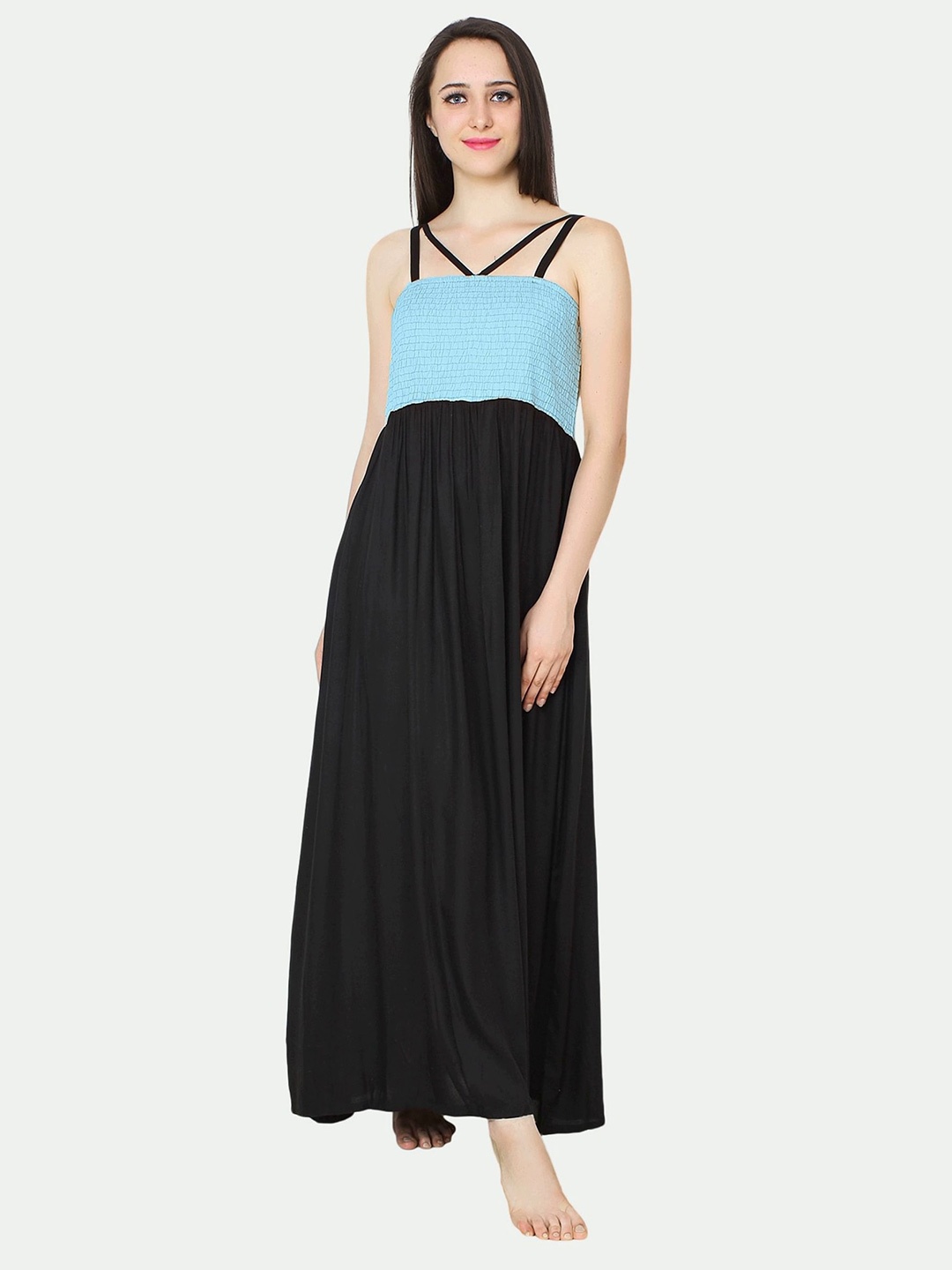 

PATRORNA Smocking Maxi Nightdress, Black