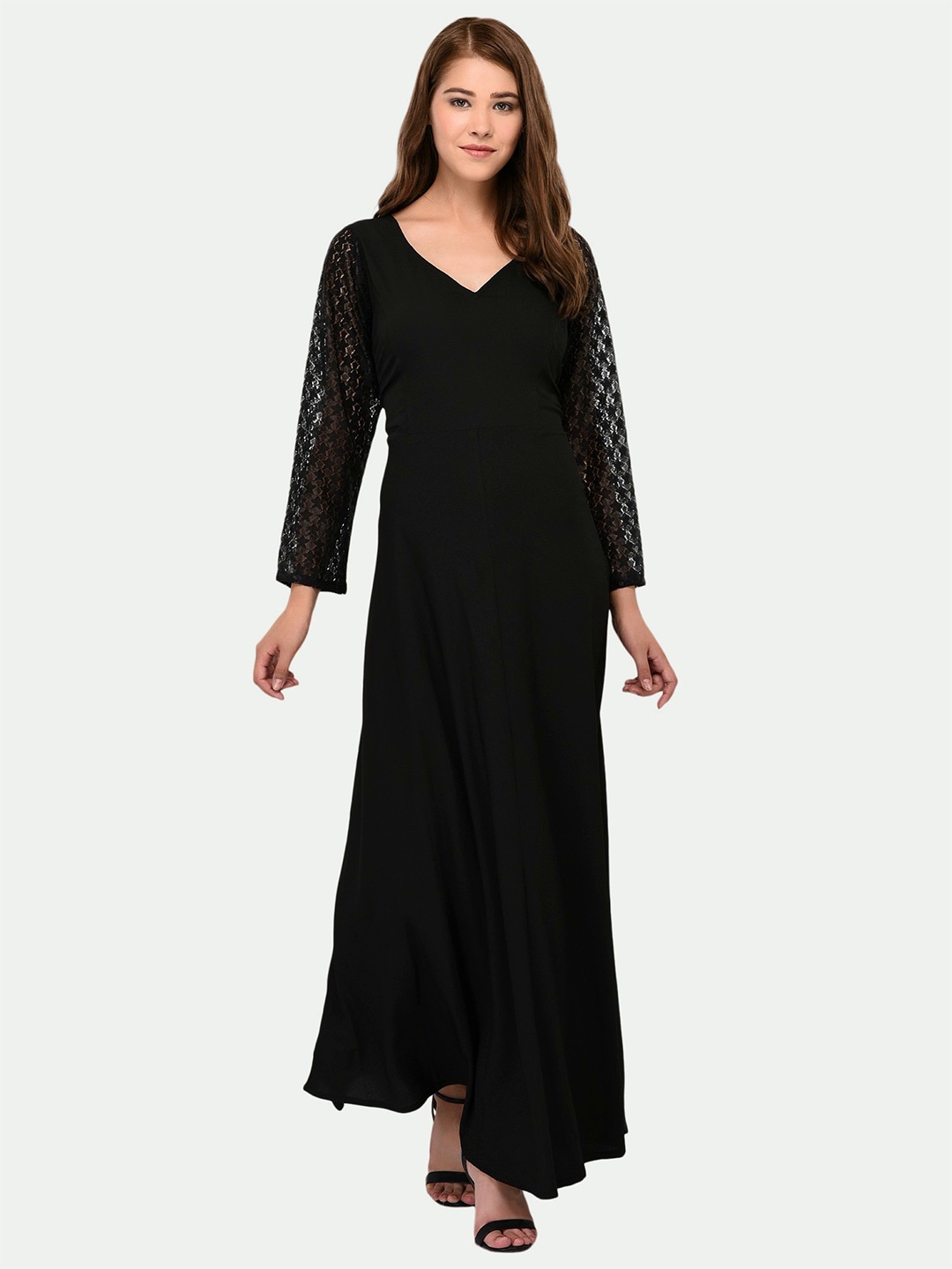 

PATRORNA Women Solid V-Neck Maxi Dress, Black