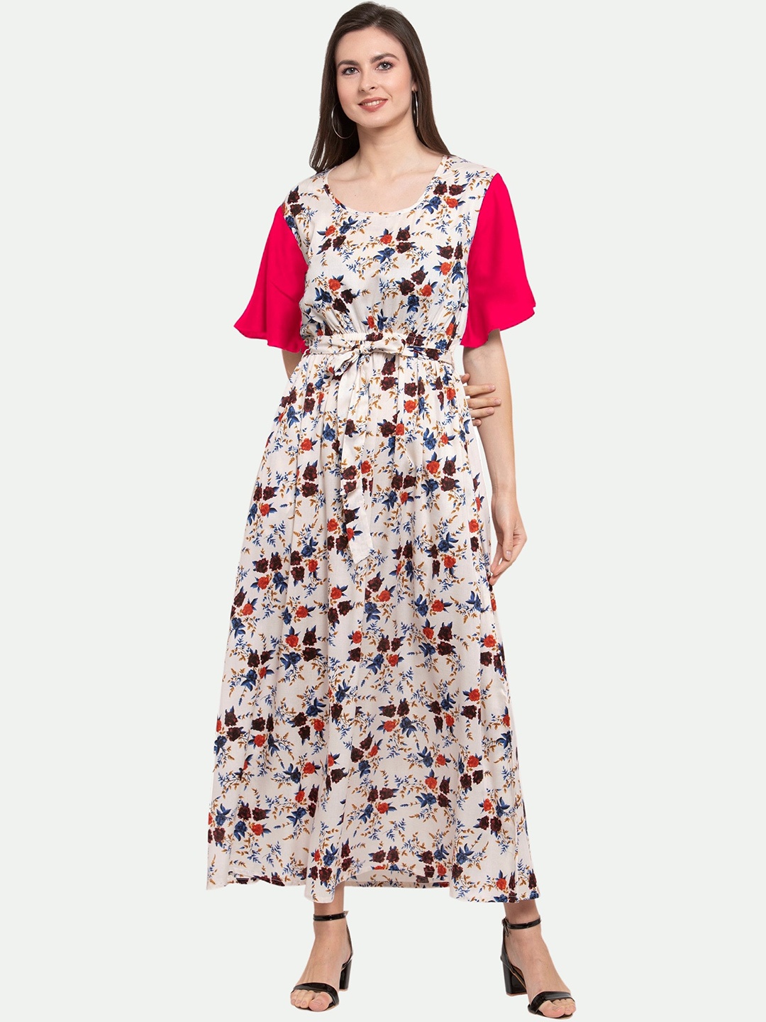 

PATRORNA Women Floral Printed A-Line Maxi Dress, White
