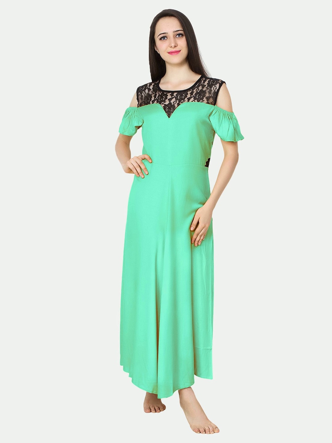 

PATRORNA Women Solid Cotton Blend Maxi Dress, Green