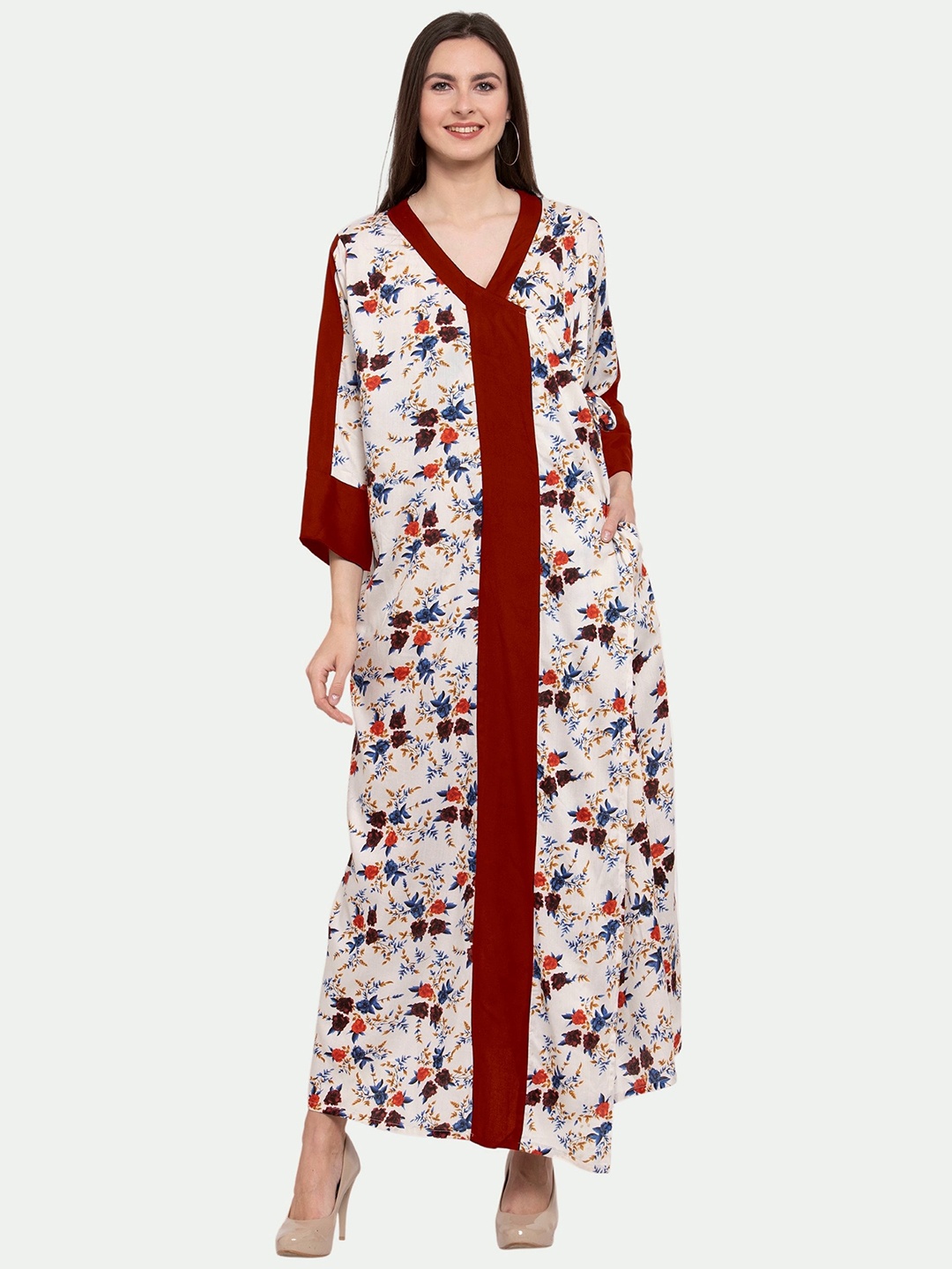

PATRORNA Women Floral Printed Maxi Nightdress, White