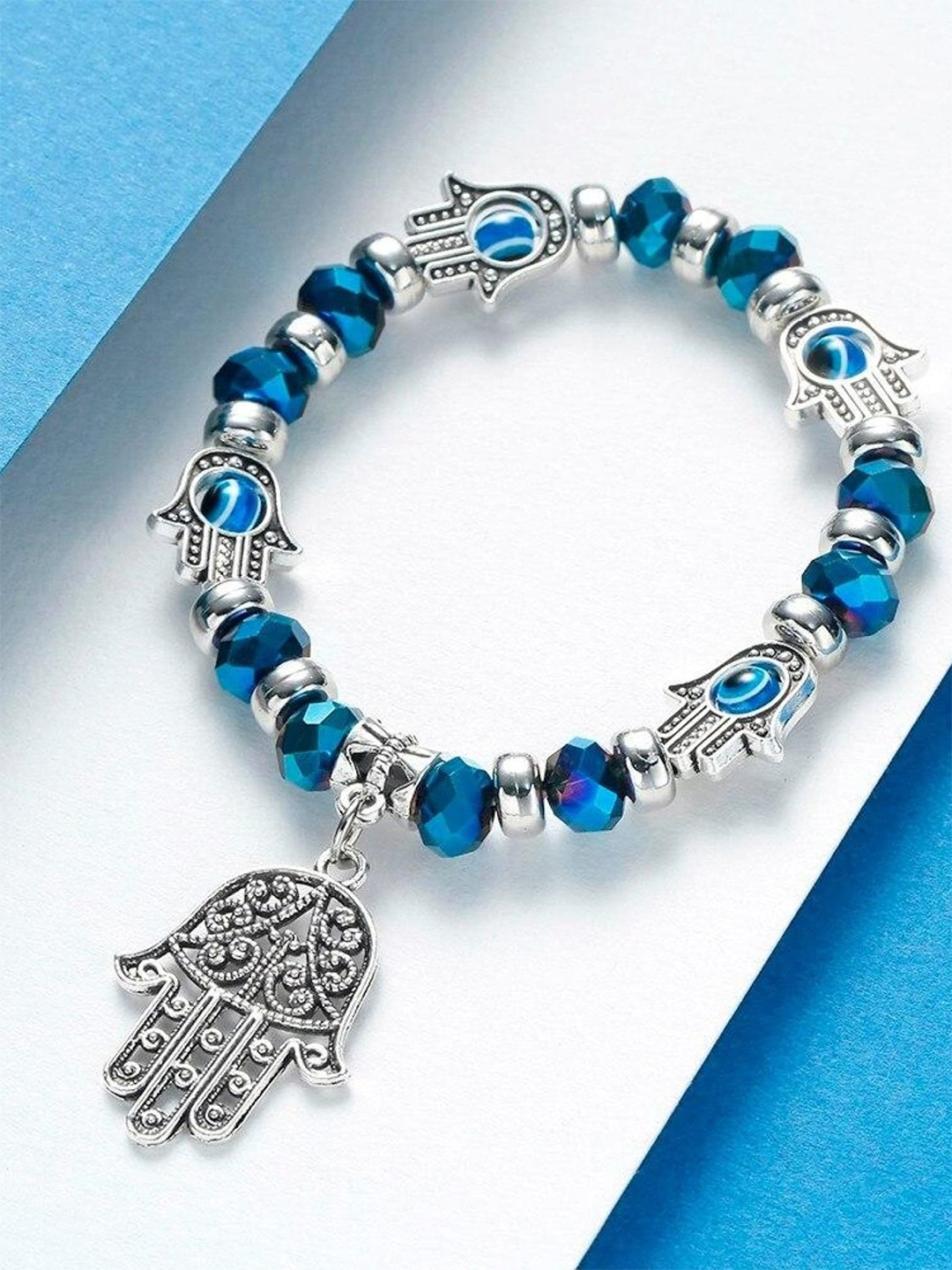 

EL REGALO Unisex Silver-Toned & Blue Silver-Plated Bracelet