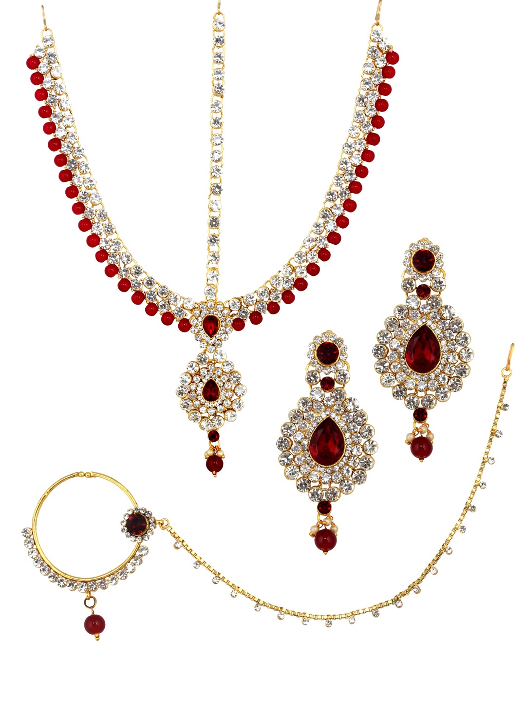 

LUCKY JEWELLERY Women Maroon Gold Plated Jewellery Set