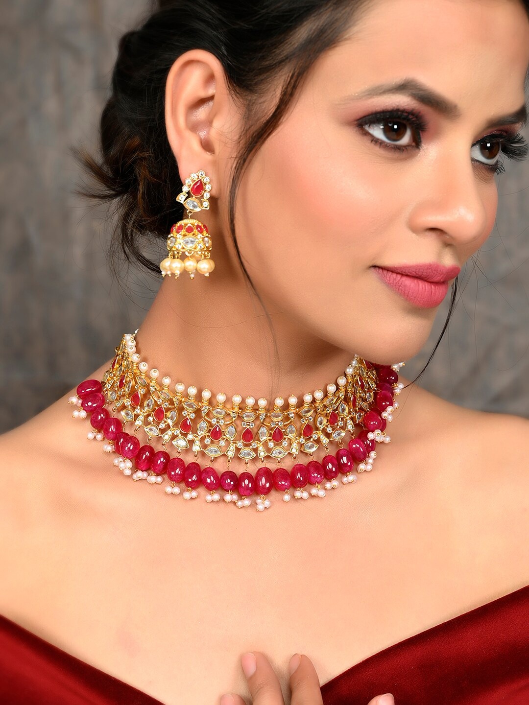 

Silvermerc Designs Gold-Plated CZ-Studded & Beaded Jewellery Set