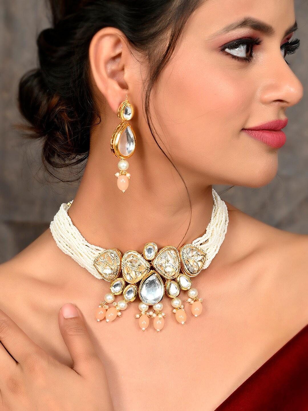 

Silvermerc Designs Gold-Plated Kundan-Studded & Beaded Jewellery Set