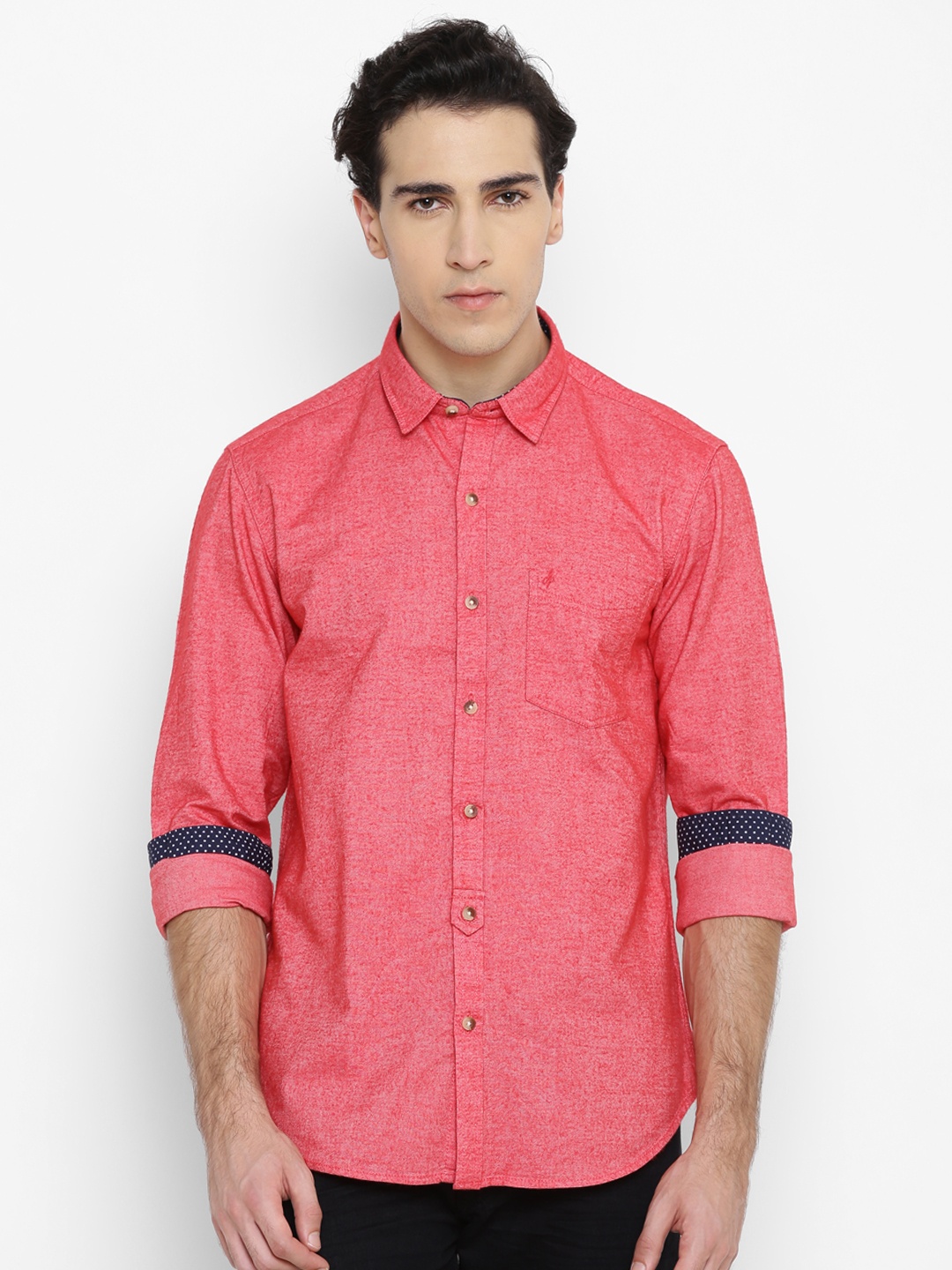

John Players Men Coral Red Trim Fit Solid Casual Shirt