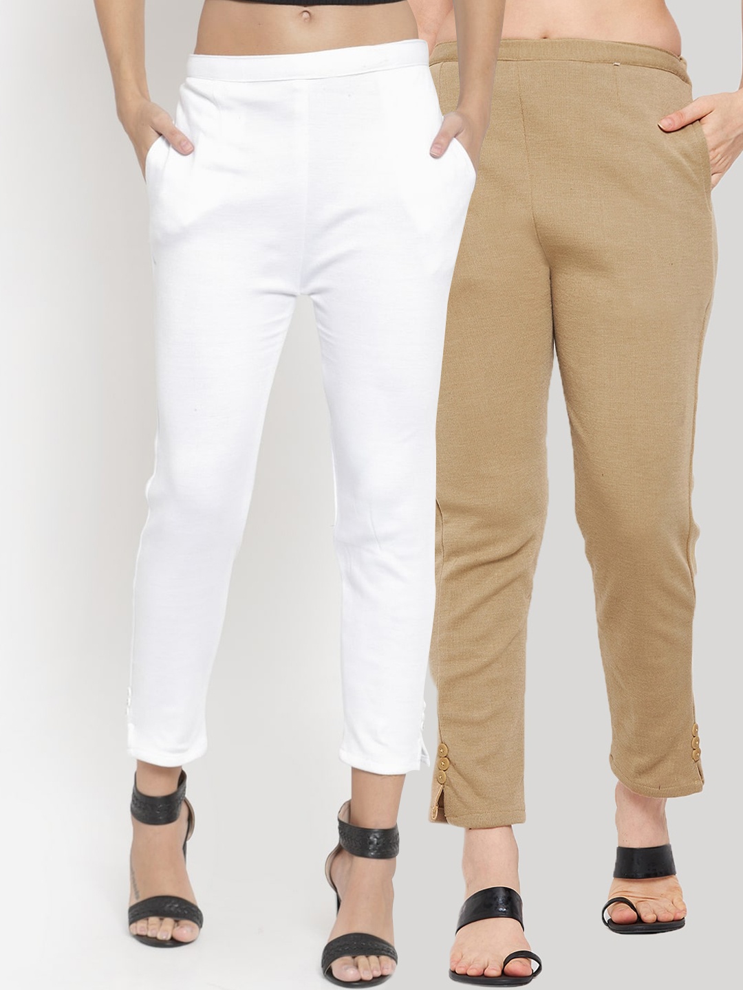 

Clora Creation Women Pack of 2 Smart Easy Wash Wool Trousers, White