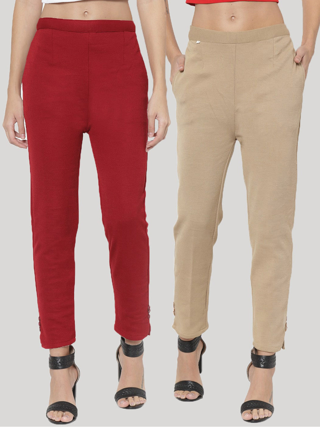 

Clora Creation Women Pack of 2 Smart Easy Wash Trousers, Maroon