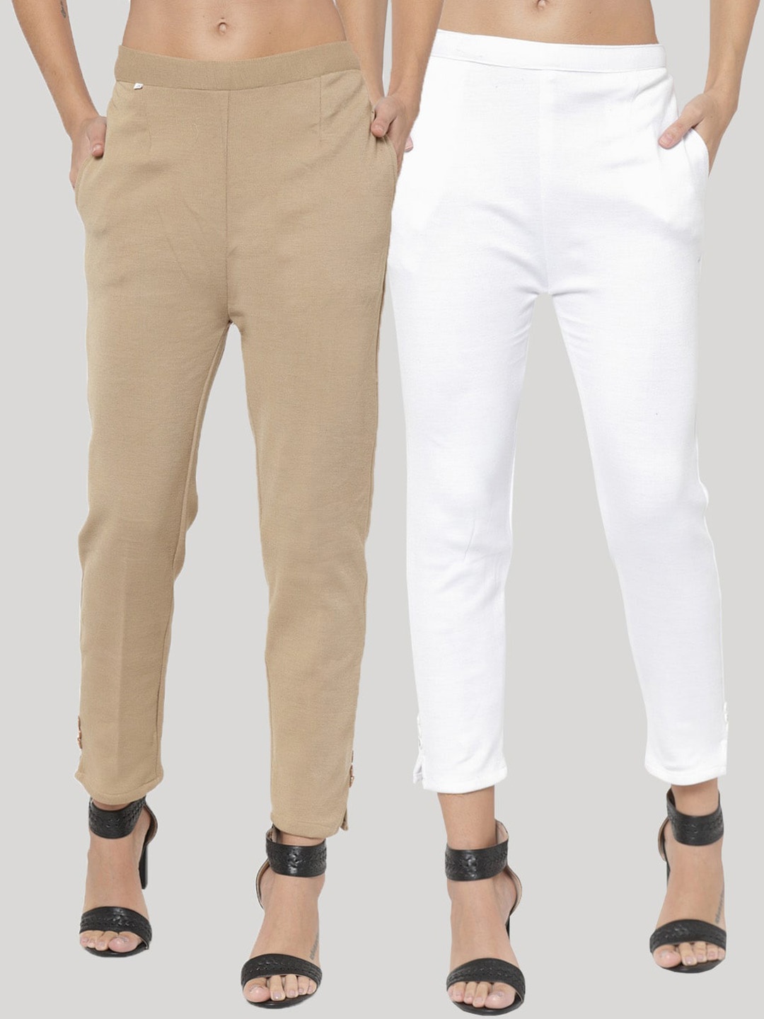 

Clora Creation Women Pack of 2 Smart Easy Wash Trousers, Beige