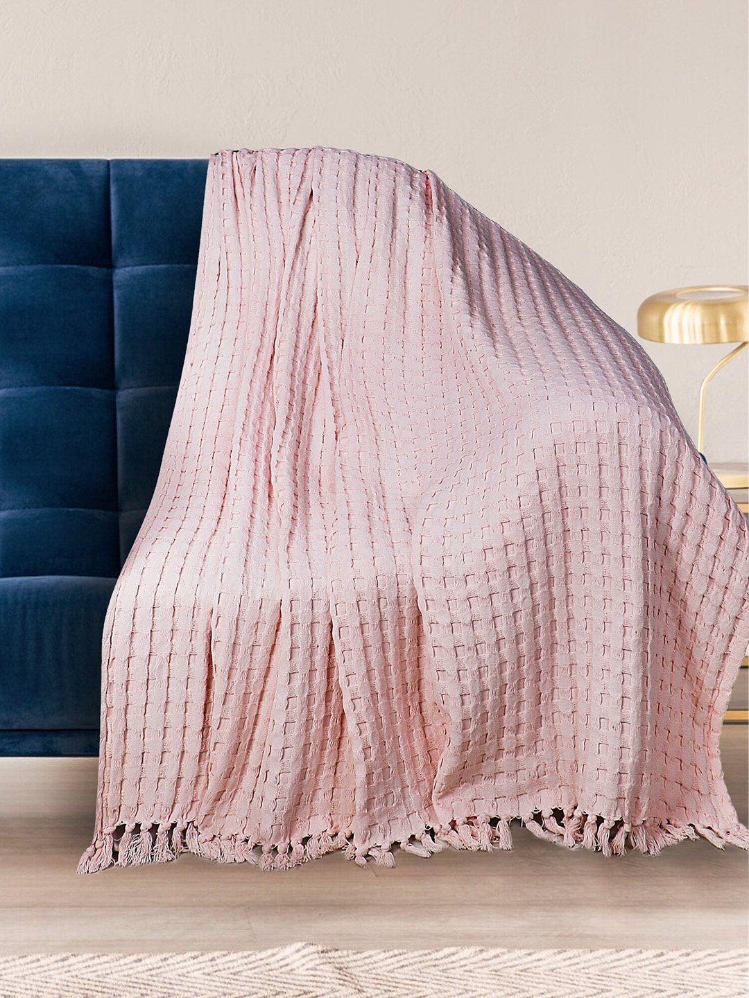 

Mezposh Self Design 2 Seater Cotton Sofa Throw, Pink