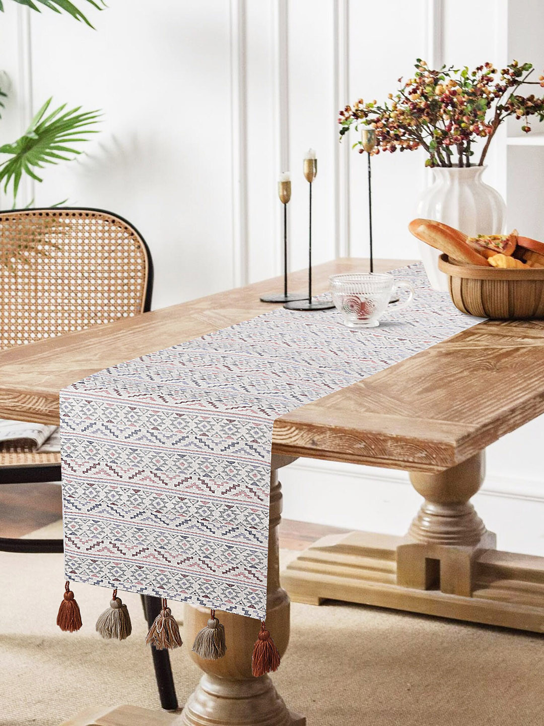 

Mezposh 6 Seater Chevron Striped Table Runner, Off white