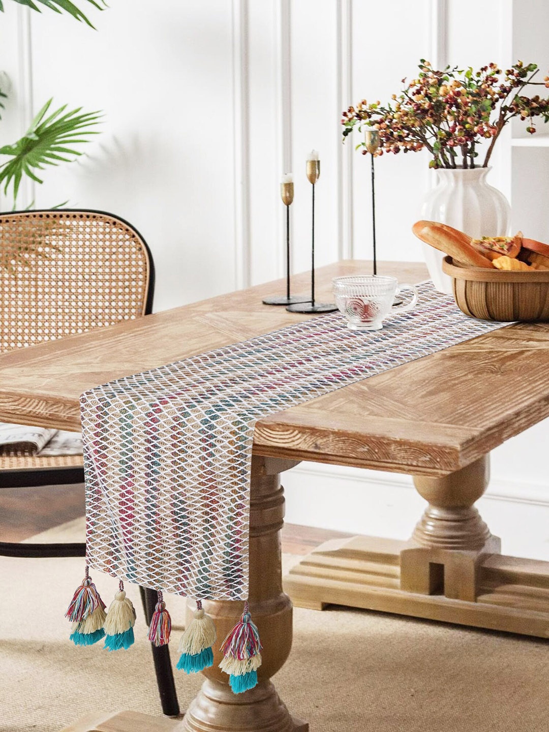 

Mezposh 6 Seater Diamond Striped Rectangular Table Runner, Beige