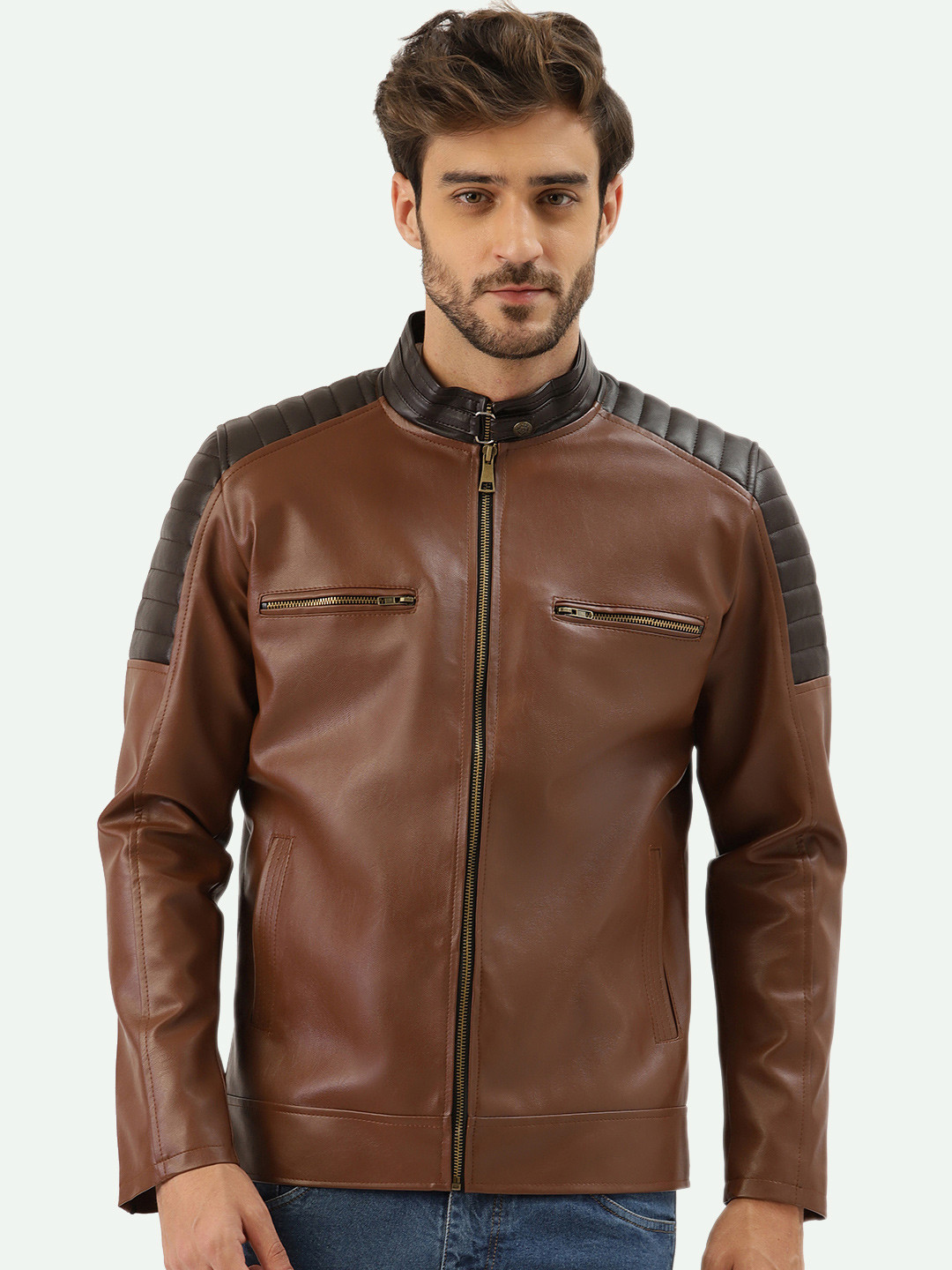 

Leather Retail Men Outdoor Biker Jacket, Brown