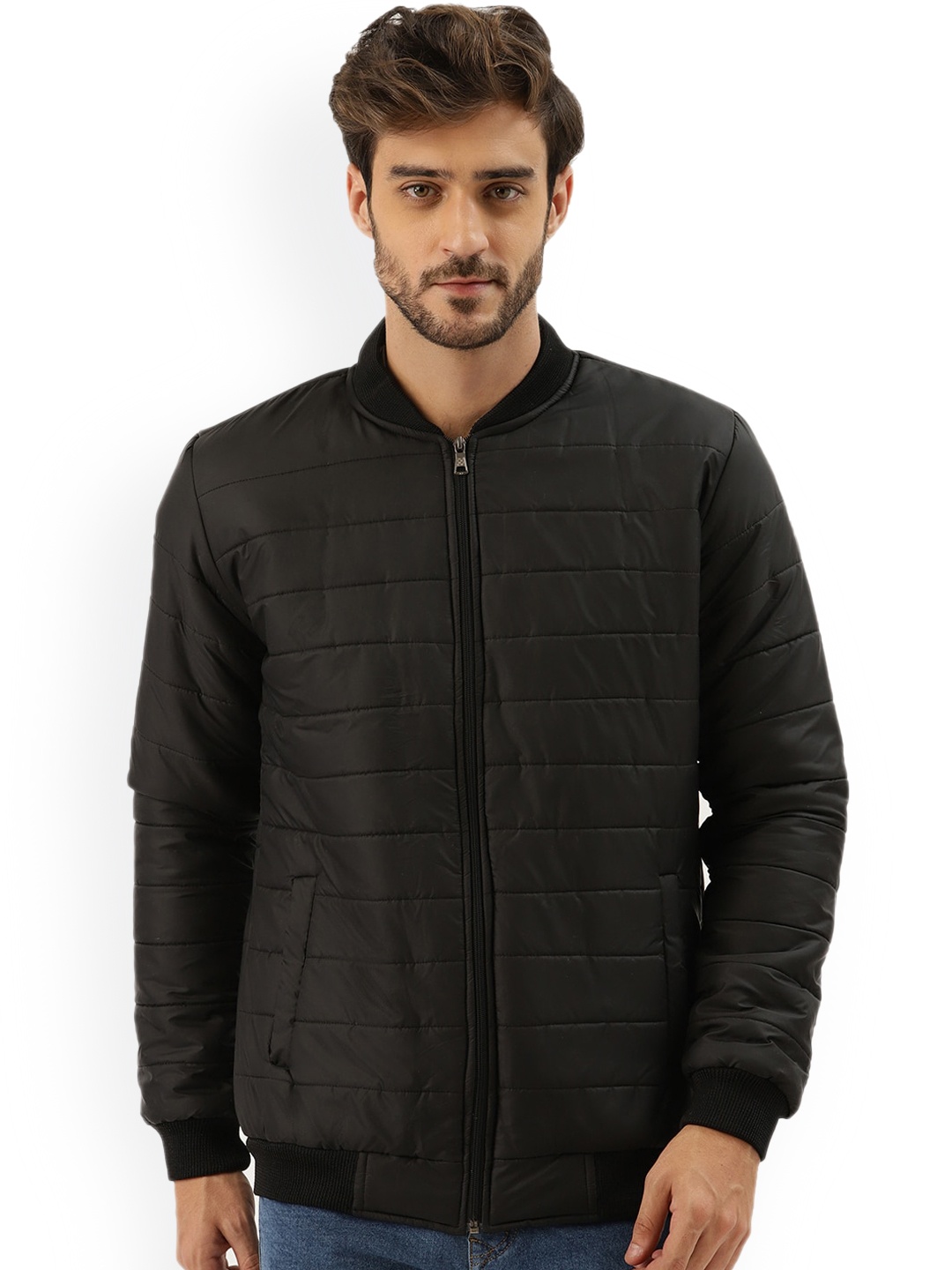 Leather Retail Men Windcheater Outdoor Puffer Jacket, Black - buy at ...