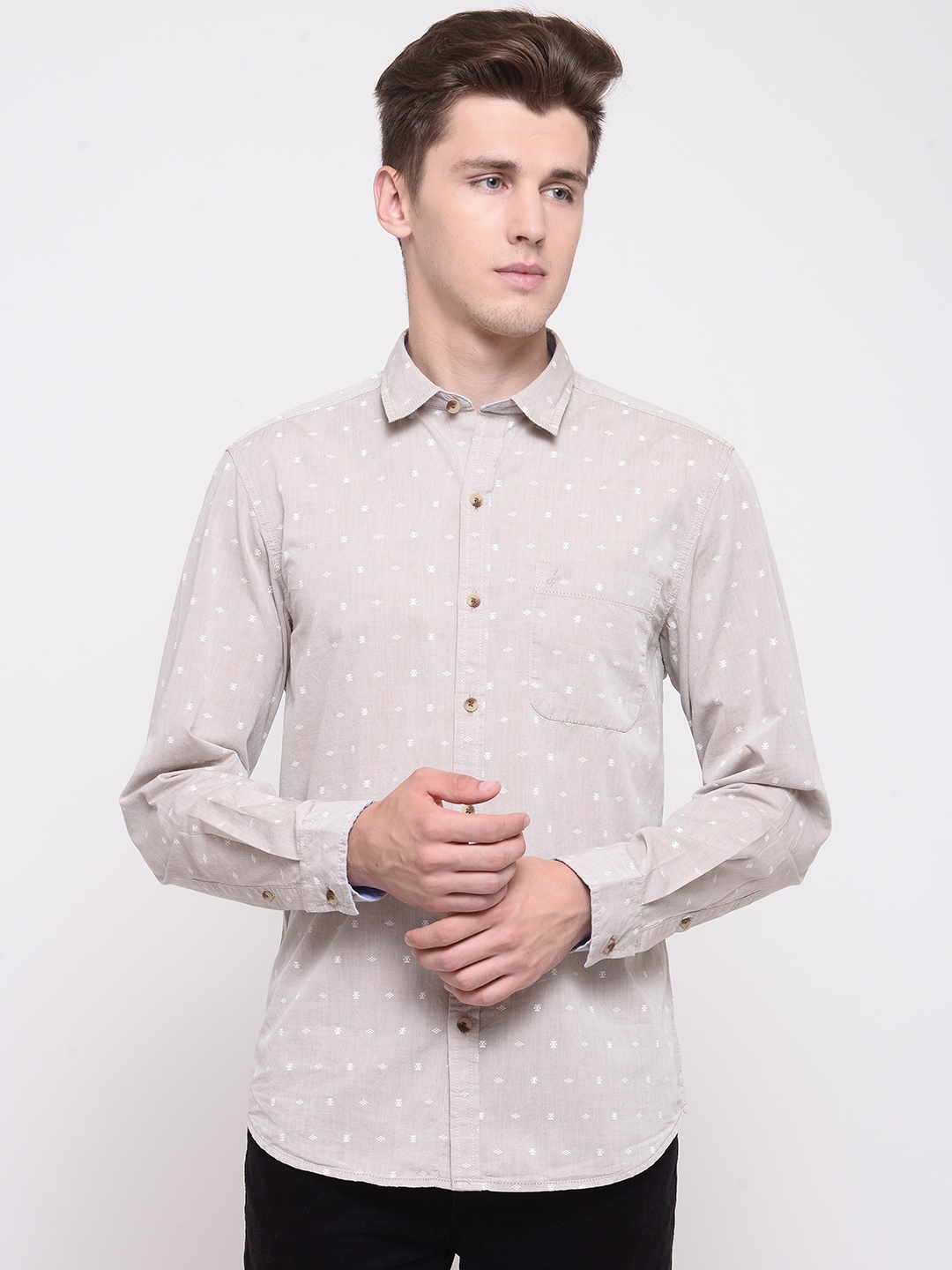 

John Players Men Beige Trim Fit Printed Casual Shirt