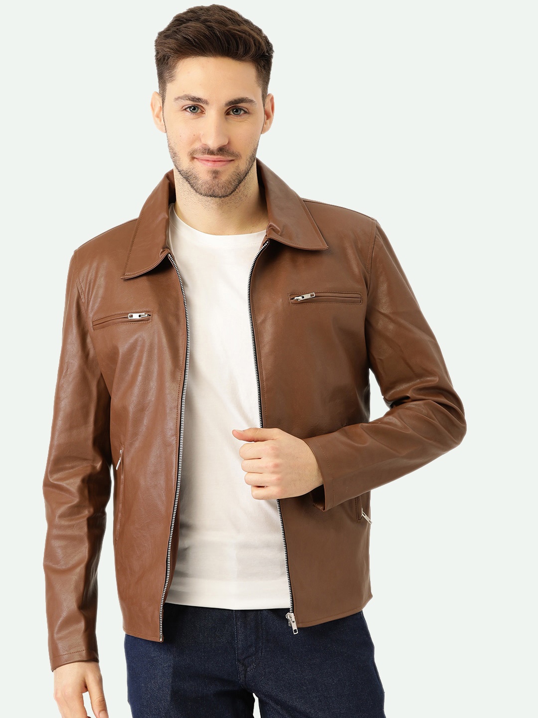 

Leather Retail Men Biker Jacket, Brown