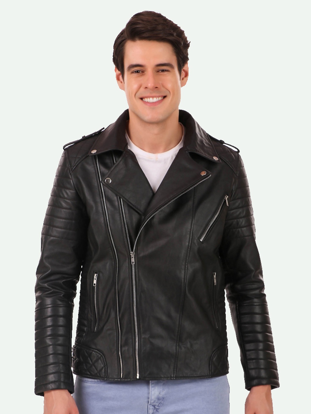 

Leather Retail Men Leather Biker Jacket, Black