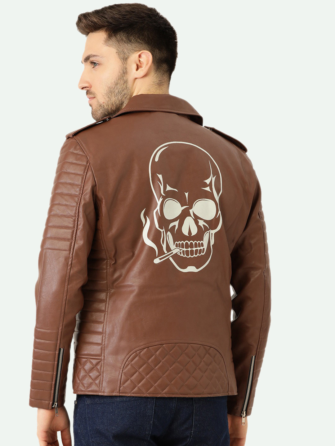 

Leather Retail Men Biker Jacket, Brown
