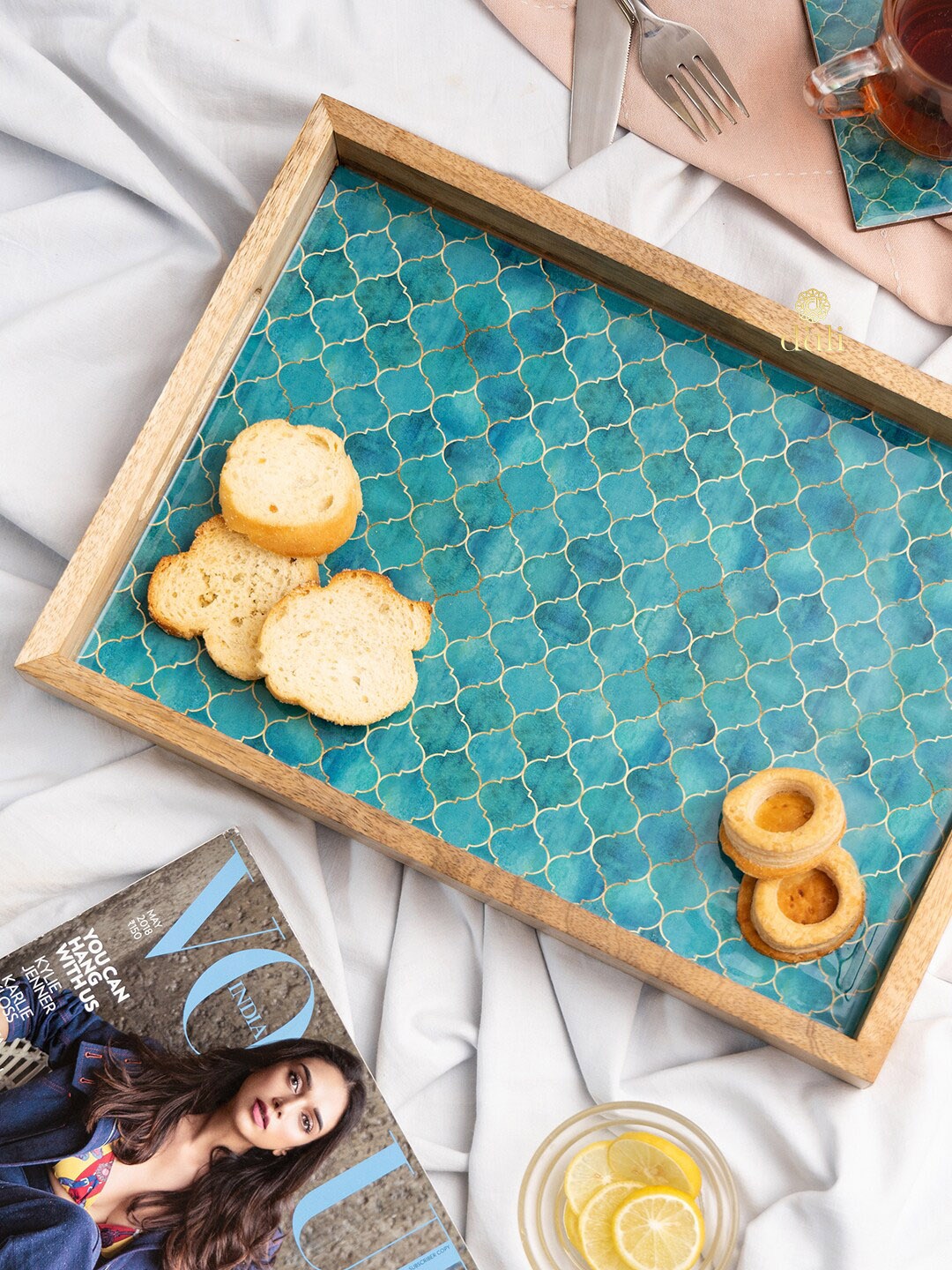 

DULI Textured Trays With 6 Pieces Coasters, Teal