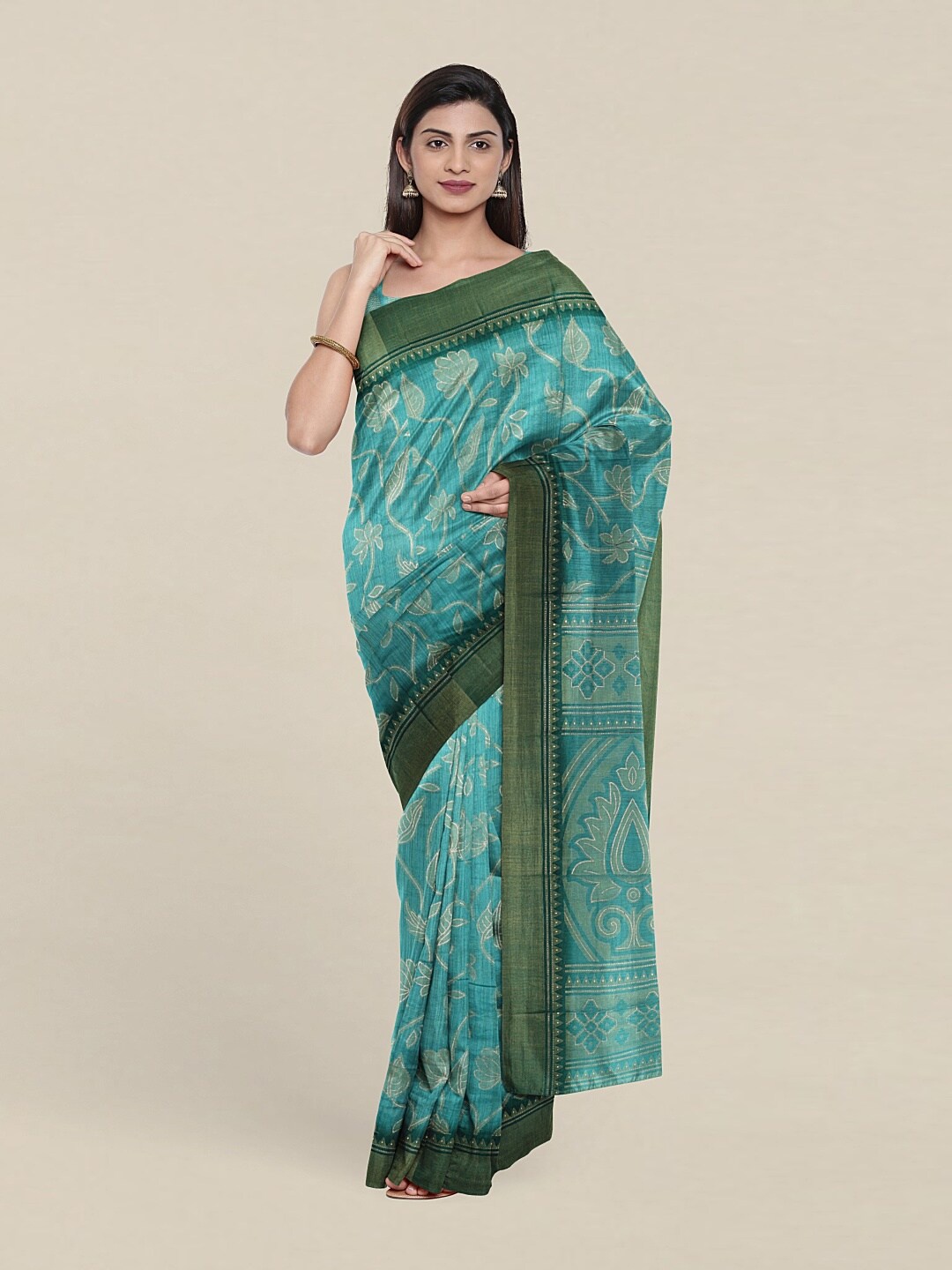 

Pothys Floral Printed Saree, Sea green