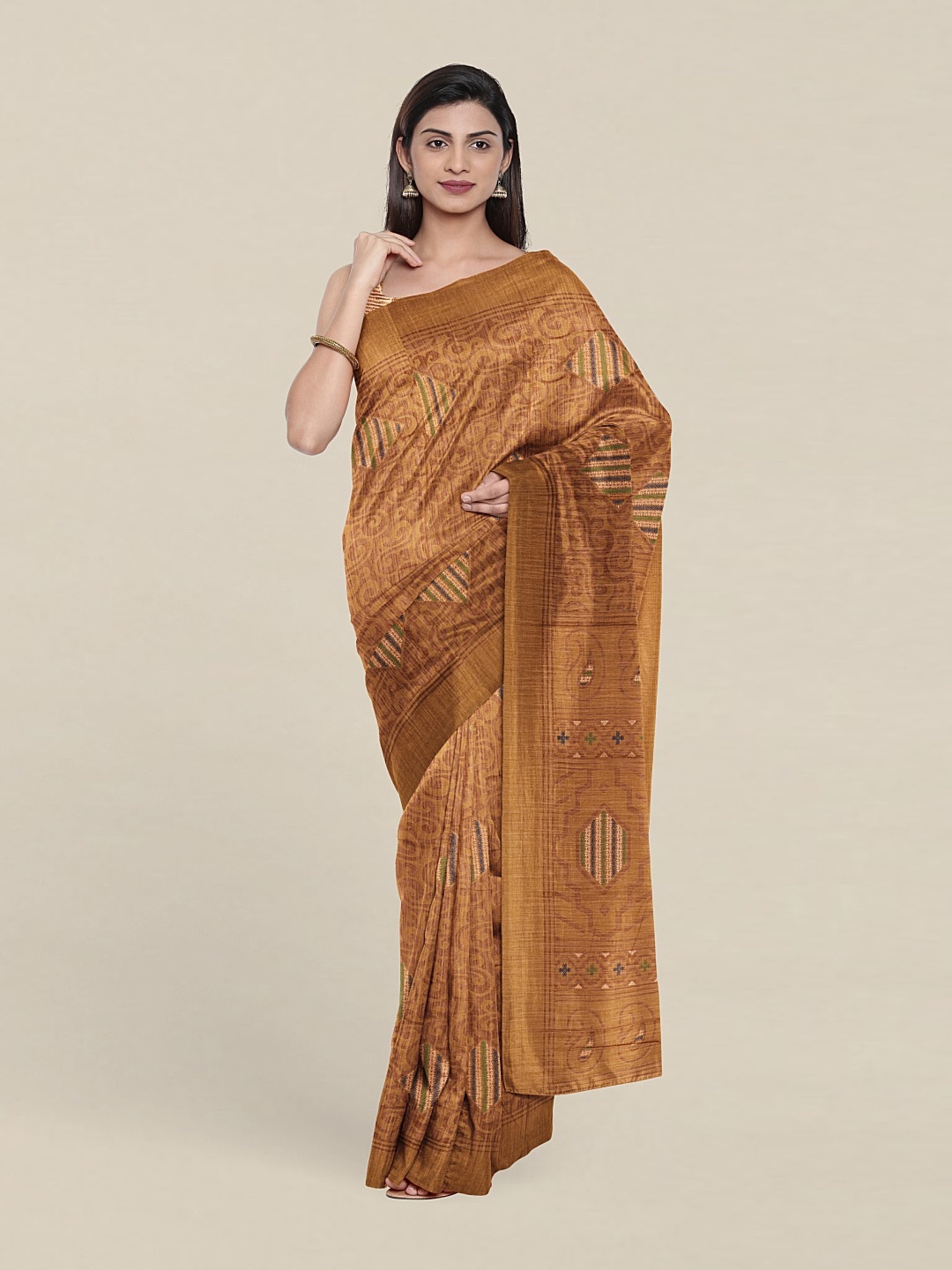 

Pothys Abstract Printed Cotton Blend Saree With Blouse Piece, Brown