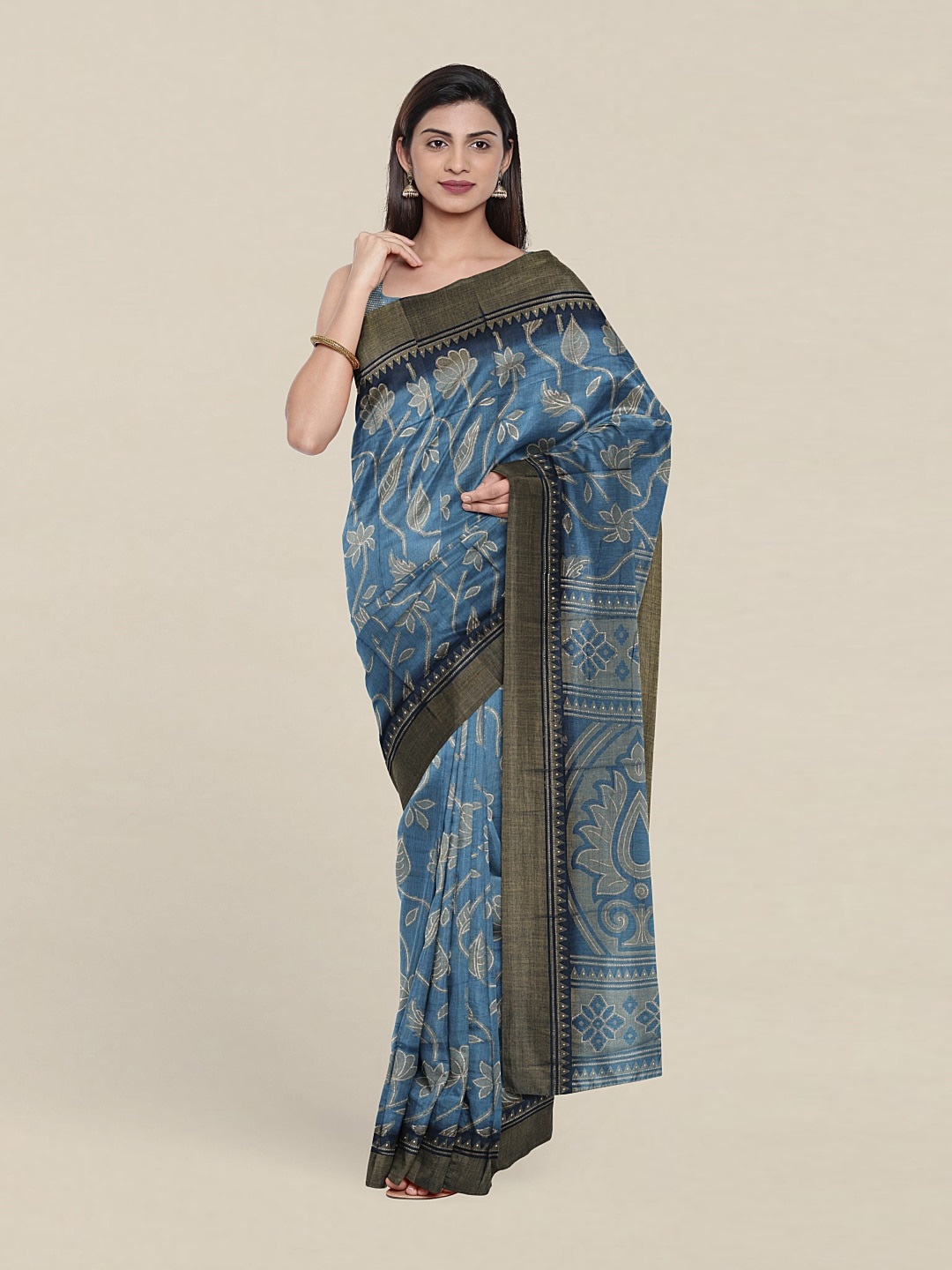 

Pothys Teal & White Floral Saree