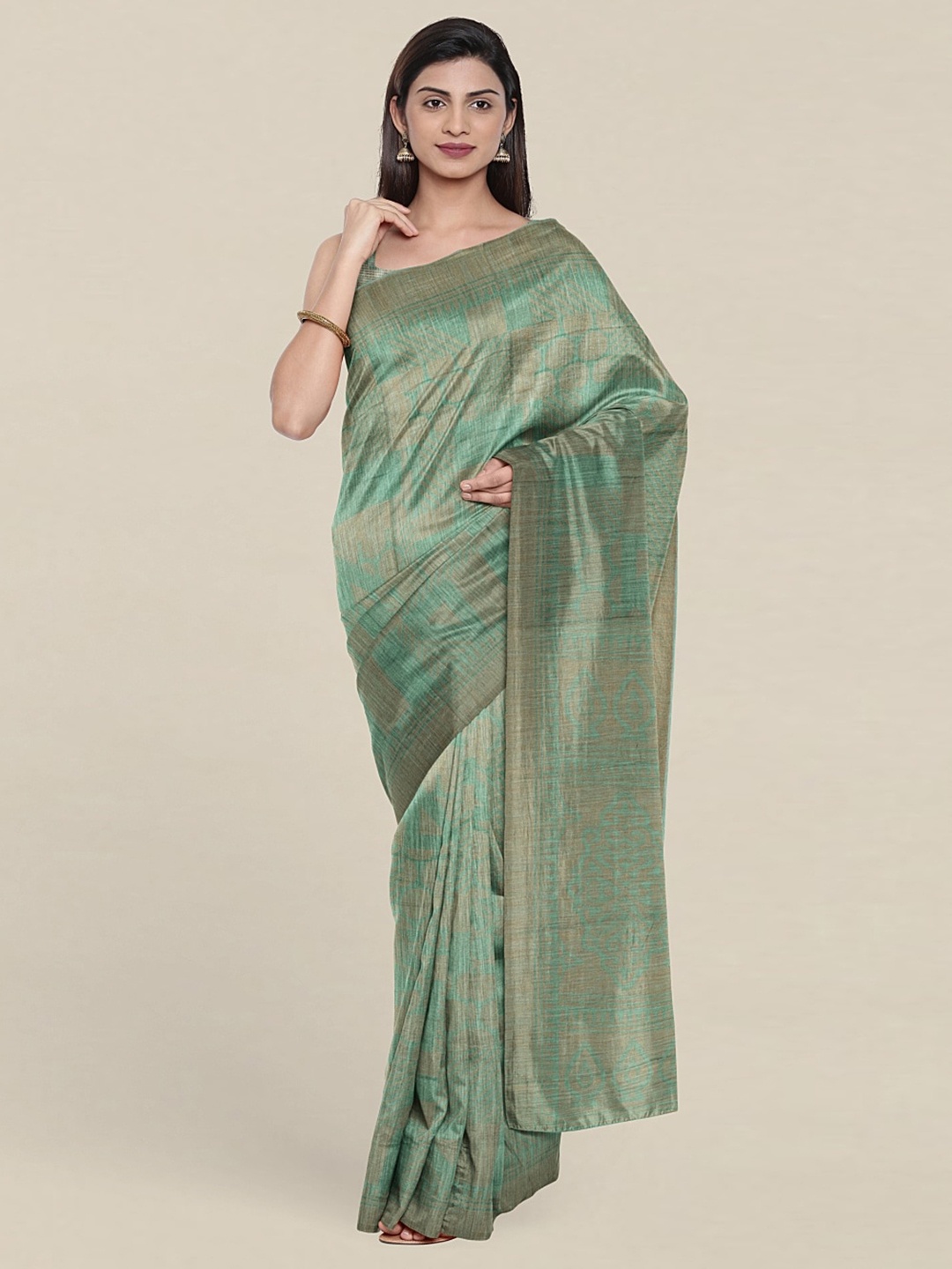 

Pothys Green & Grey Woven Design Saree With Blouse Piece