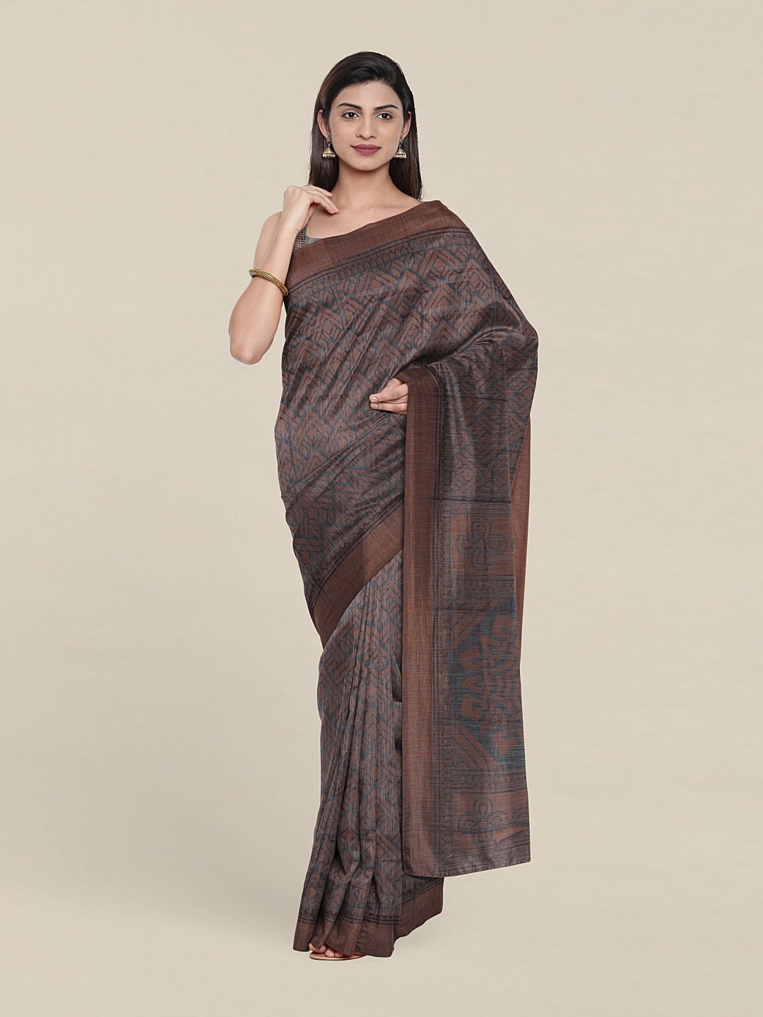 

Pothys Printed Cotton Blend Saree With Blouse Piece, Blue