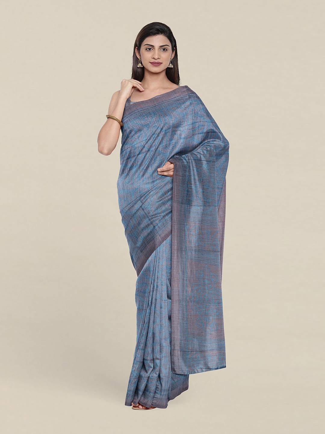 

Pothys Teal & Grey Floral Saree