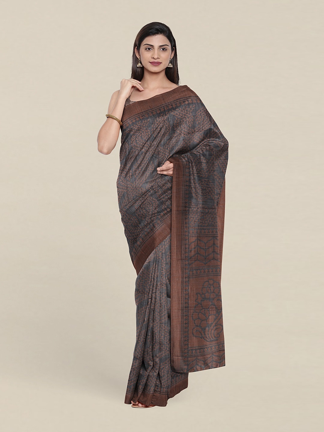 

Pothys Floral printed saree, Grey