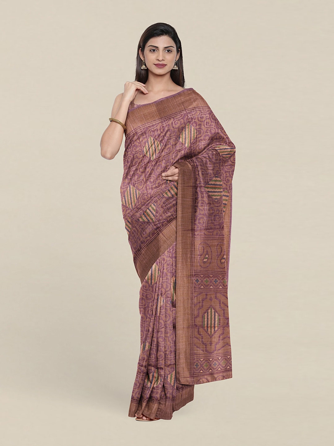 

Pothys Ethnic Motifs Print Solid Border Saree, Purple