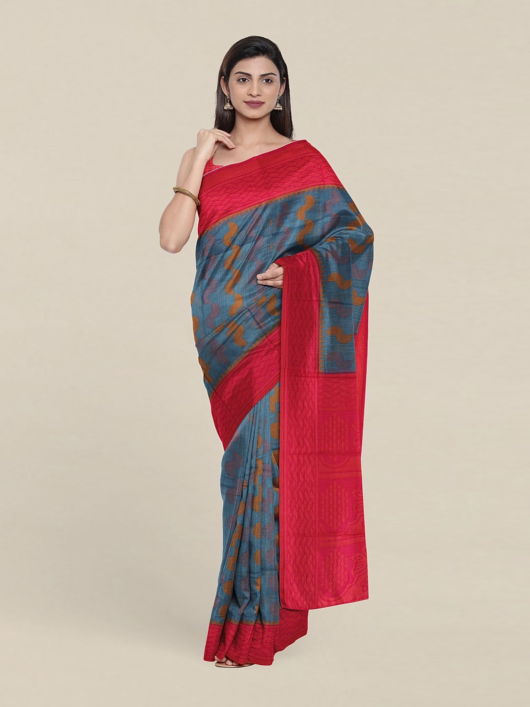 

Pothys Geometric Printed Saree, Blue