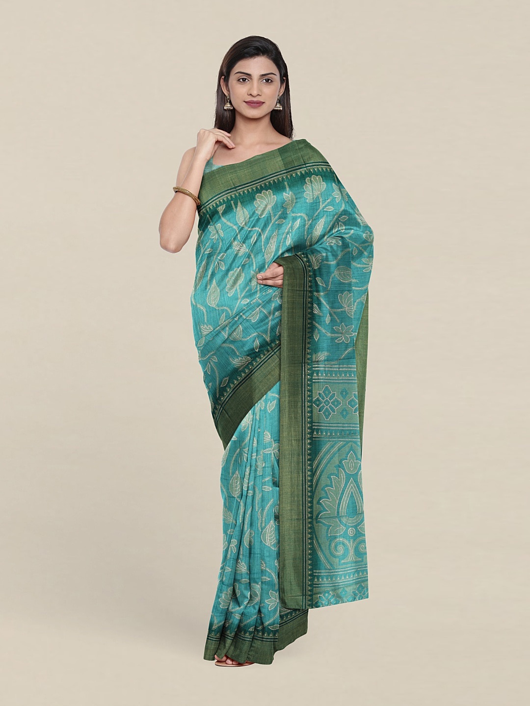 

Pothys Green Floral Cotton Blend Saree