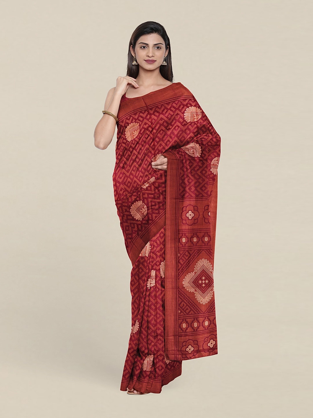 

Pothys Maroon & Cream-Coloured Saree