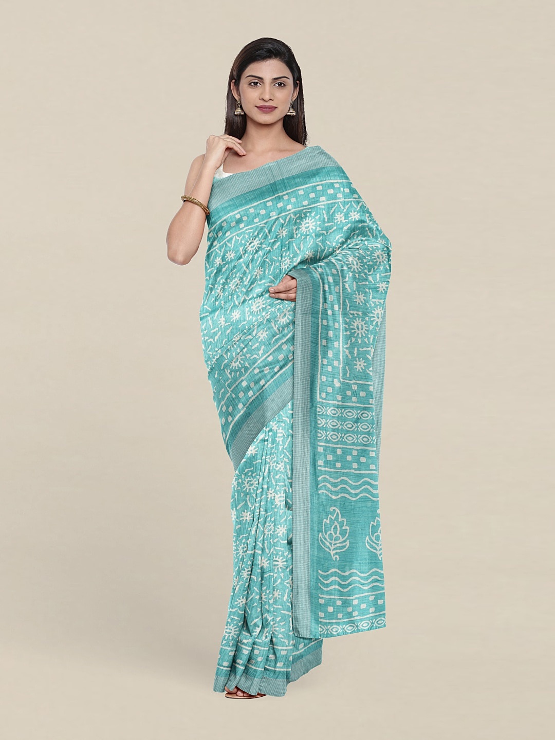 

Pothys Abstract Print Saree With Unstitched Blouse, Blue